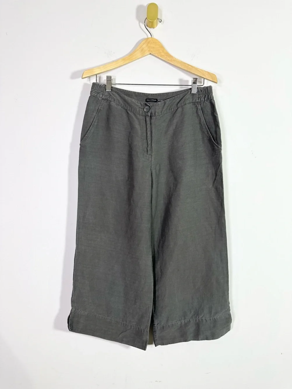 Stella Carakasi Gray Hemp Blend Cropped Wide Leg High Rise Pants